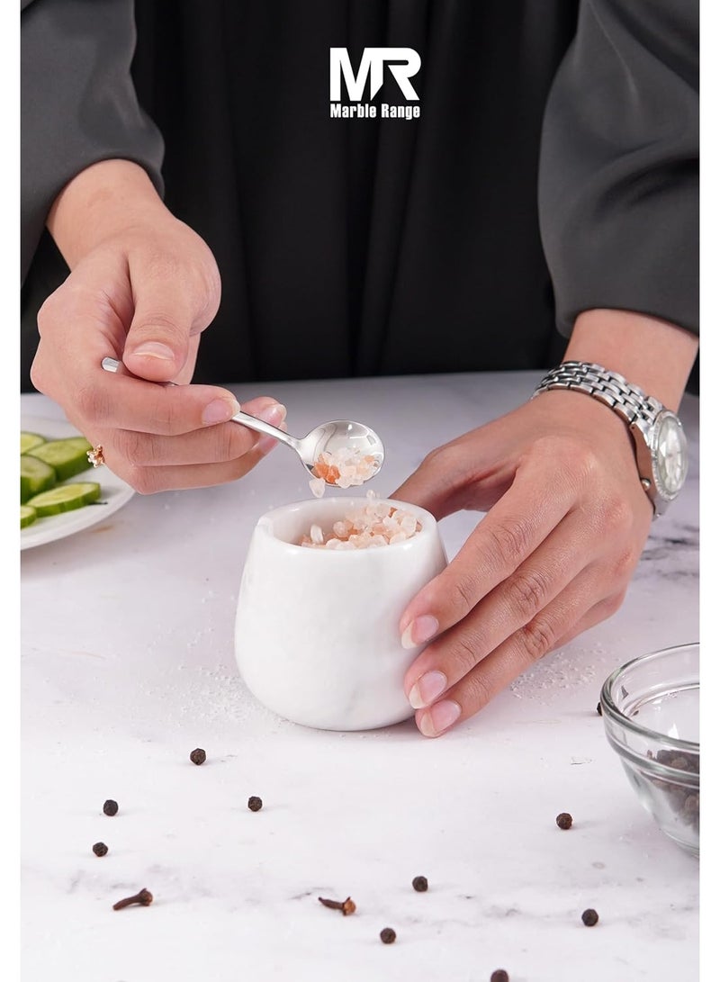 MARBLE RANGE Handmade White Marble Salt Cellar 3.5 Inch with Lid, Salt Jar, Salt Dish & Holder, Spice & Sugar Container, Salt Dispenser for Kitchen Countertop, Perfect for Dining, Home, or Gift - Image 4